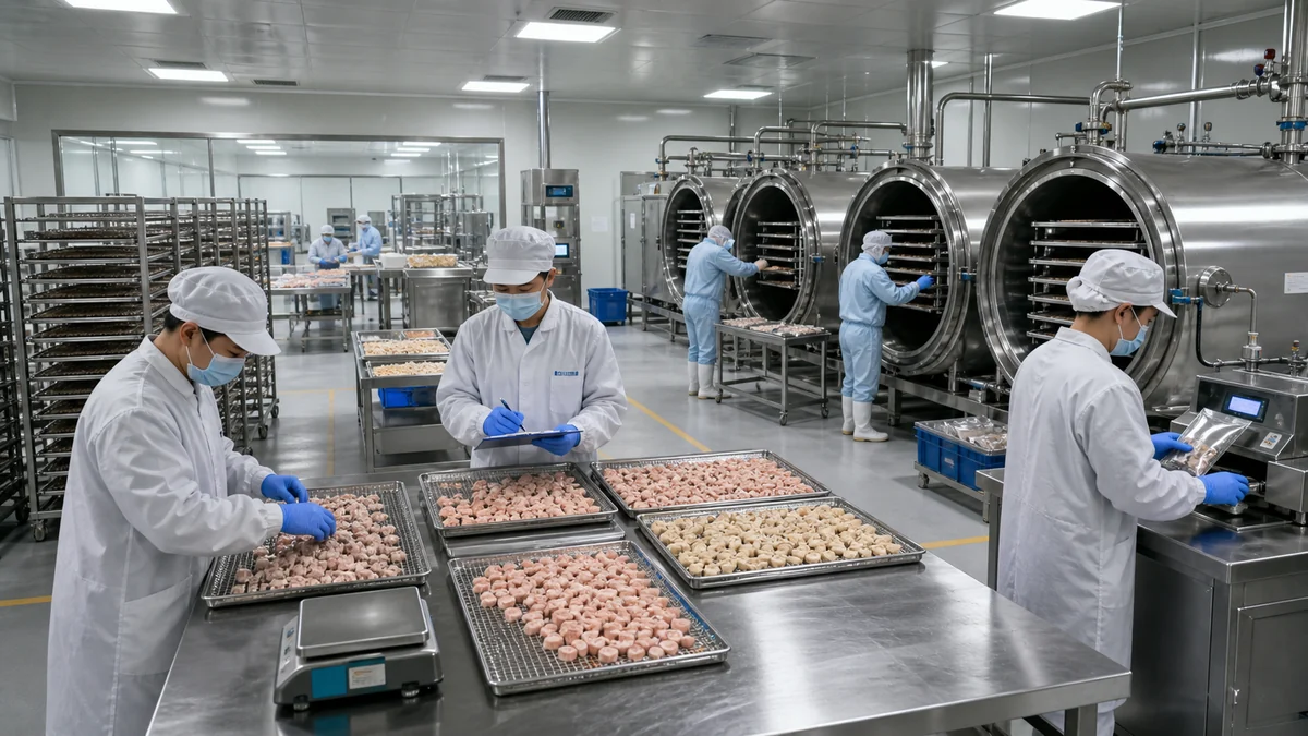 Freeze dried pet treats production line with tray loading and freeze dryer equipment