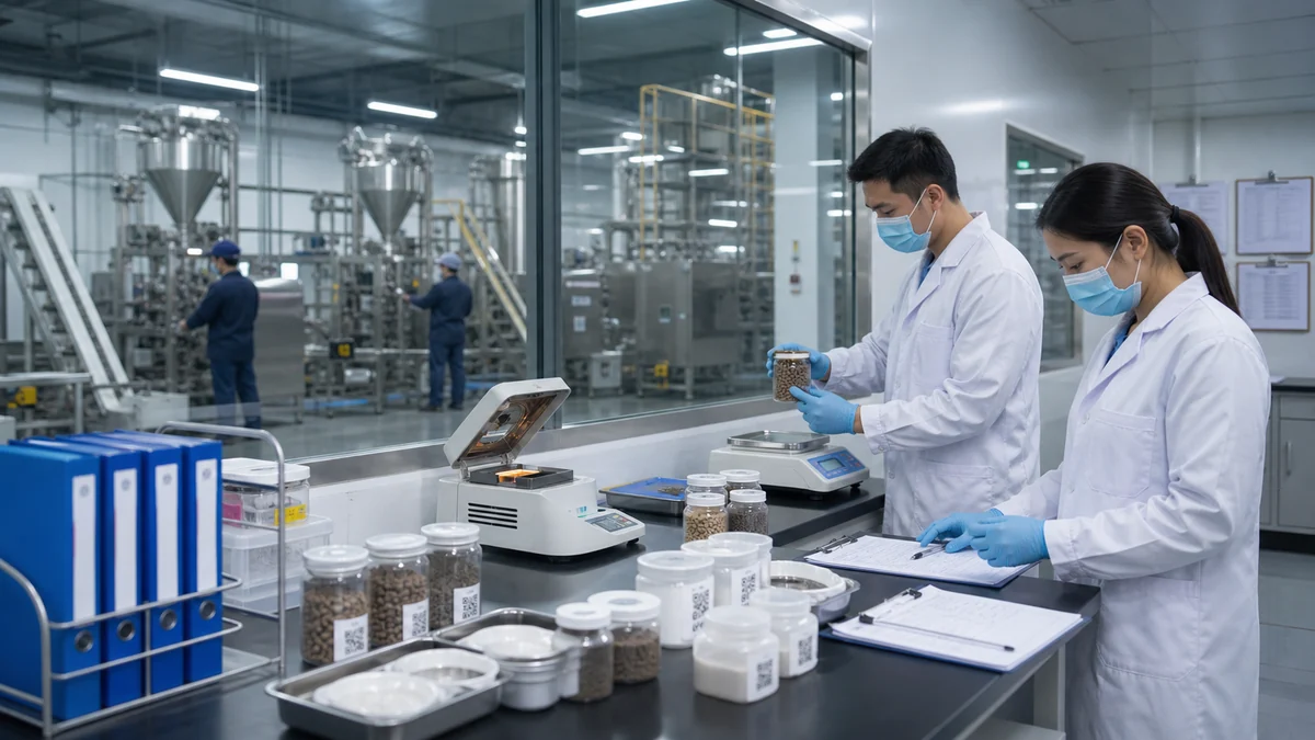 Quality control lab connected to pet food and supplement production workshop