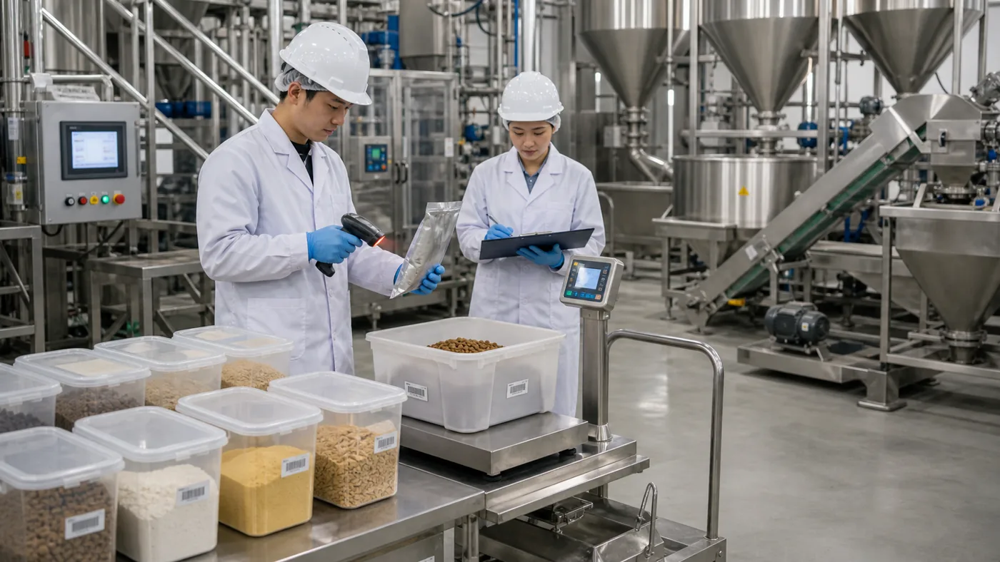 Pet food batching and traceability workflow