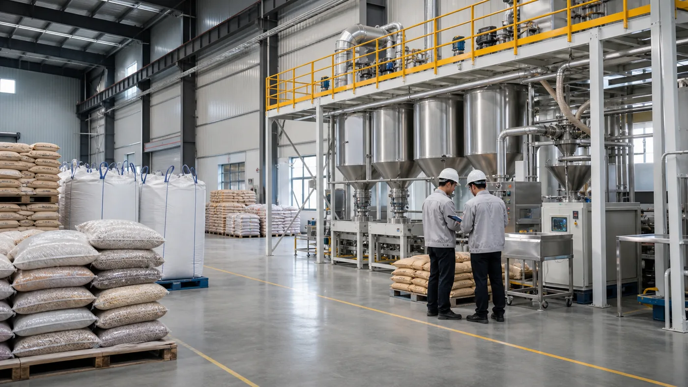 Pet food raw material warehouse and batching area for factory setup planning