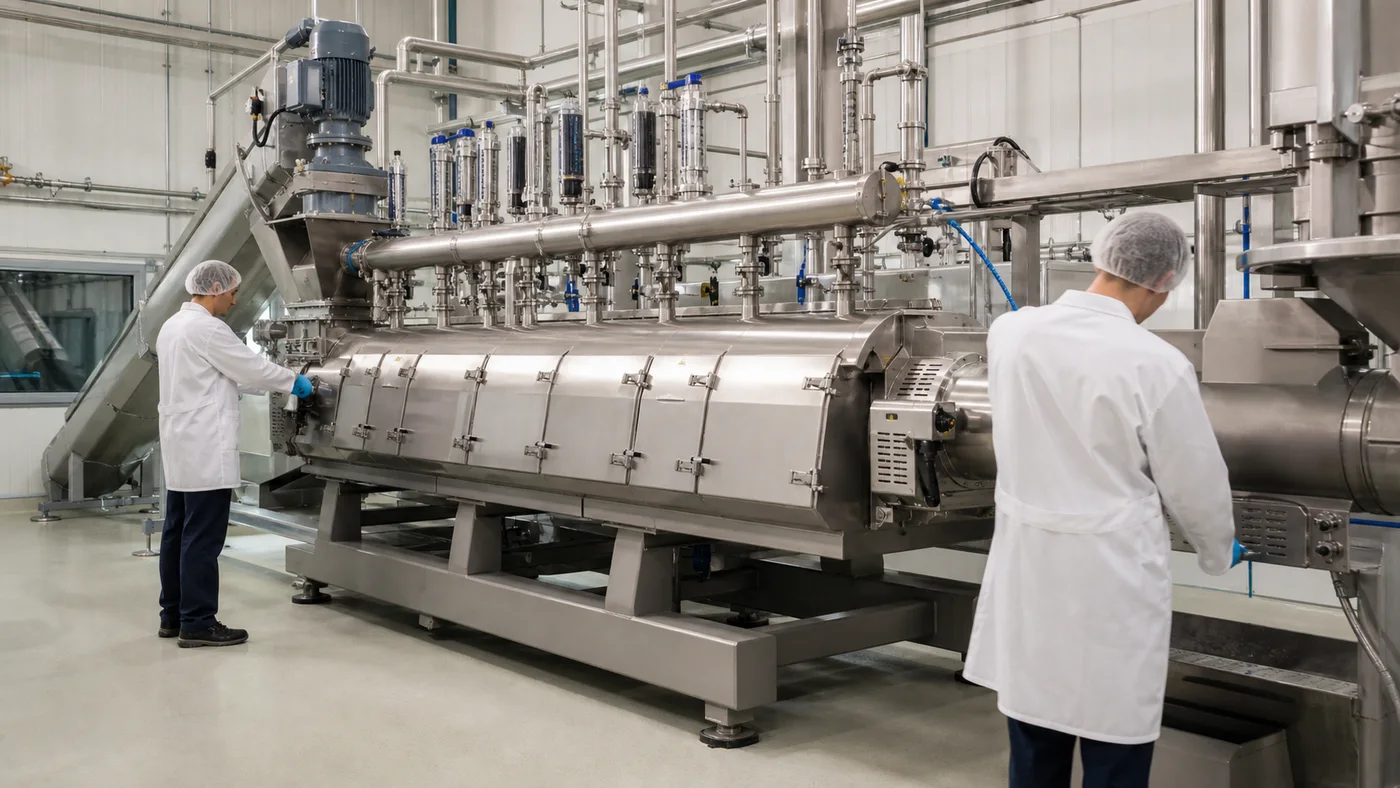Stainless steel twin-shaft pet food preconditioner with controlled steam and water injection before extrusion