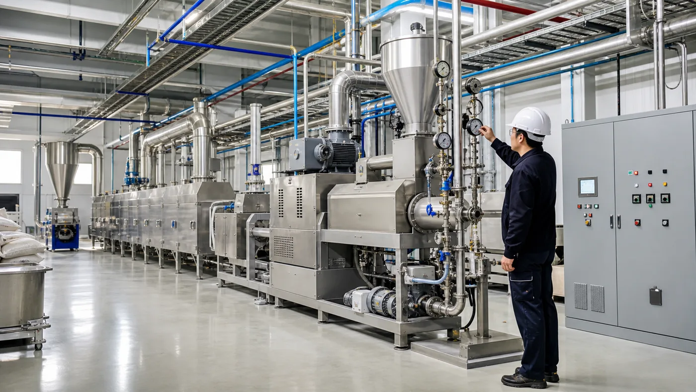 Pet food production line utility connections