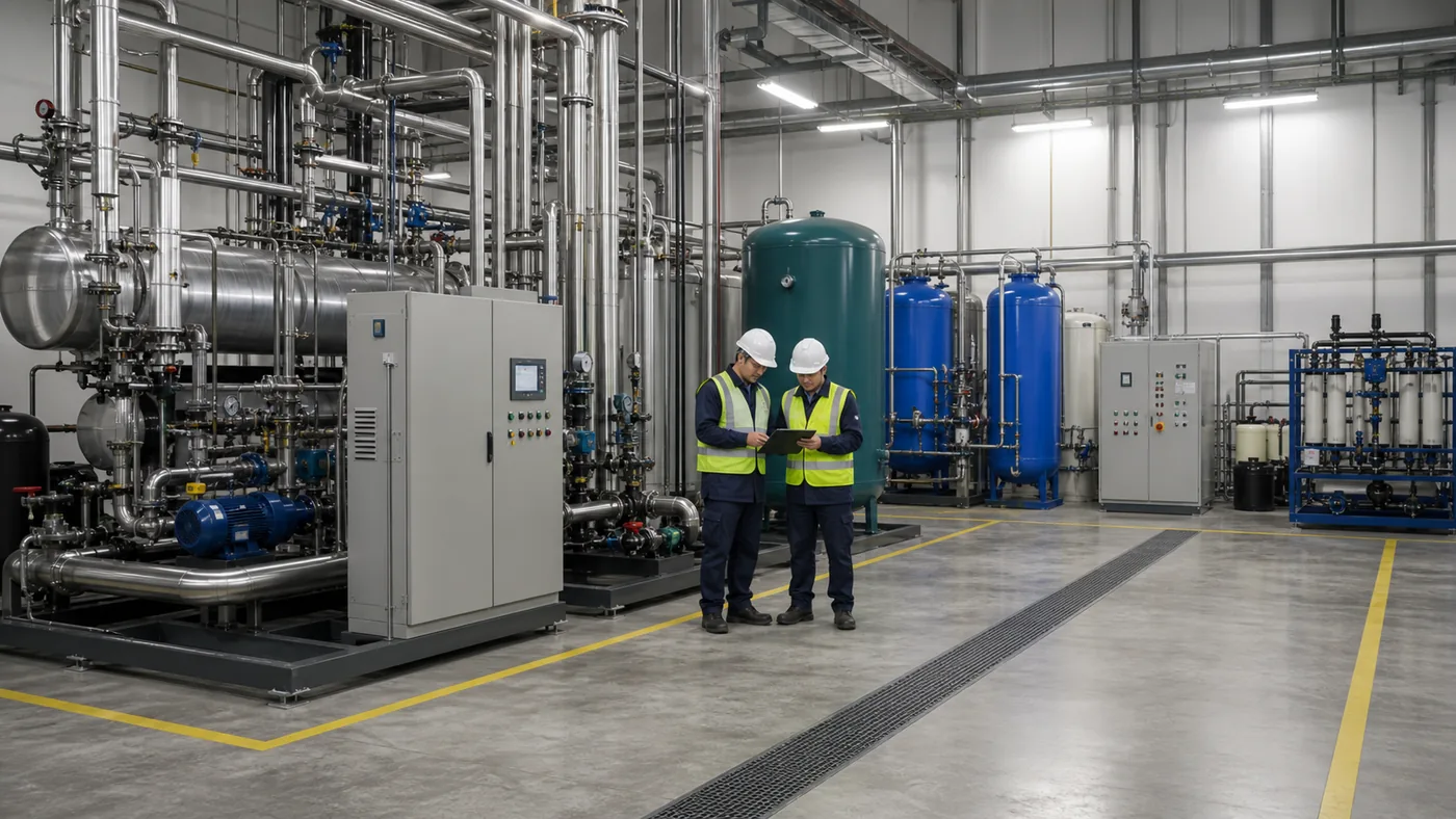 Pet food factory utility room with steam compressed air water treatment and control systems factory planning visual